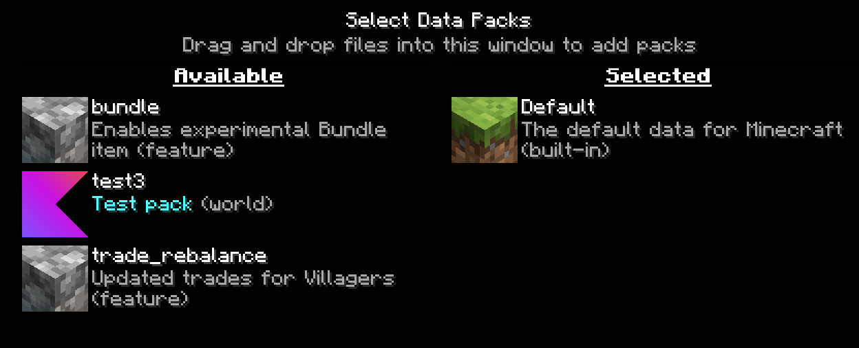 in-game screenshot of datapack with icon